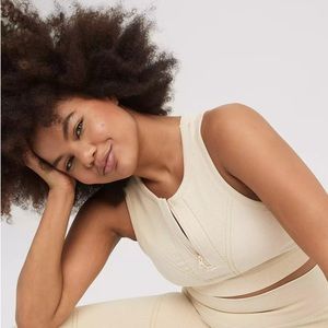 Aerie OFFLINE Seamless Zip Front Sports Bra in Soft Oat